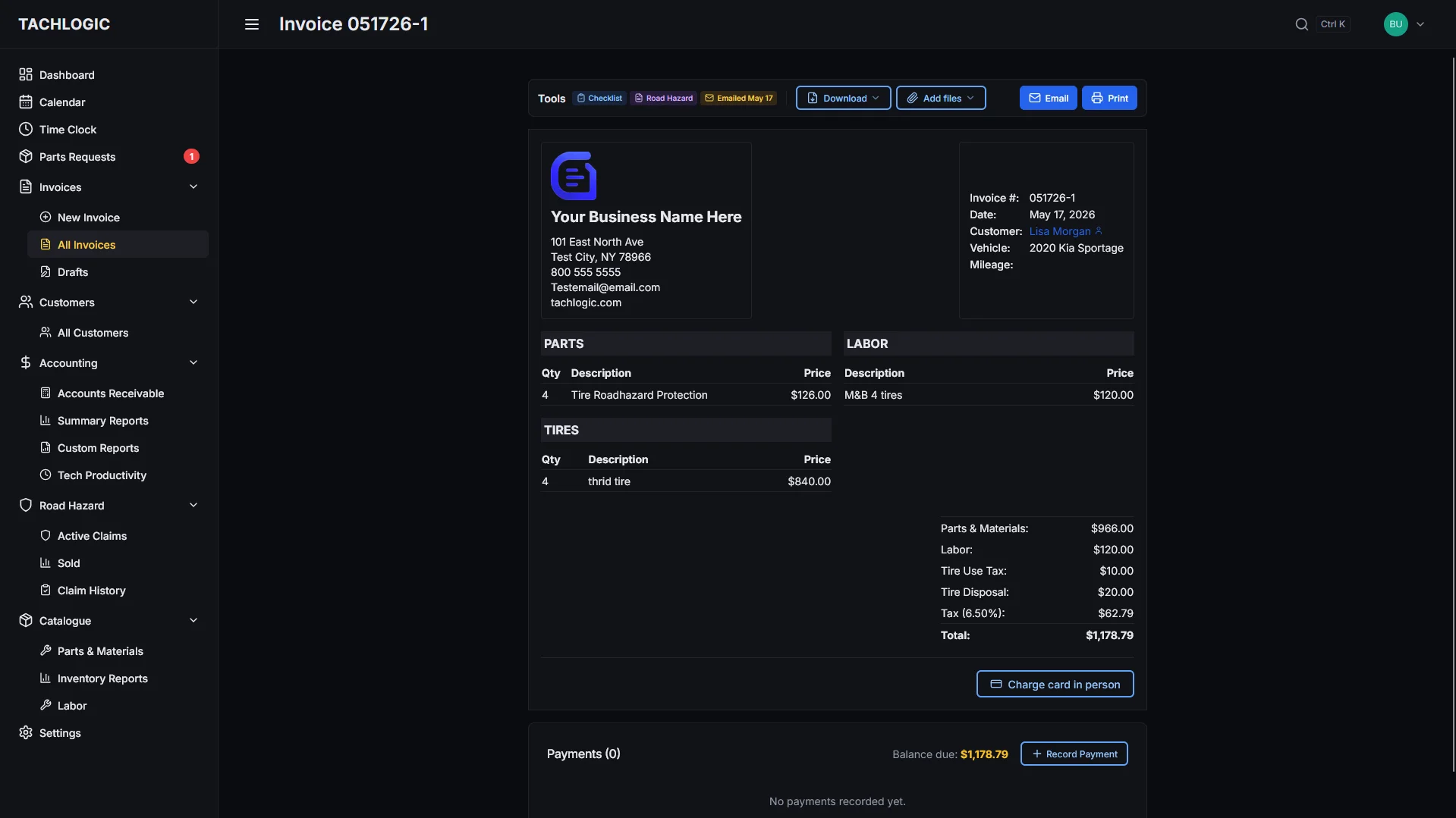 Tachlogic invoice view